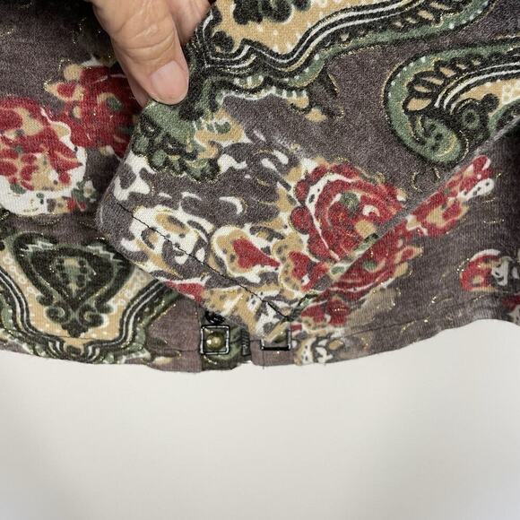 Alberto Makali Full Zip Jacket Womens L Taupe Floral Metal Studs Boho Edgy Artsy - Picture 7 of 10